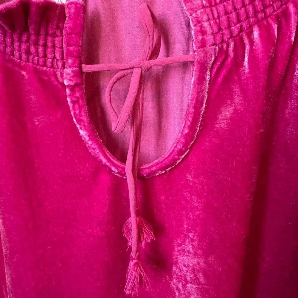 Free People Hot Pink Velvet Puff Sleeve Blouse